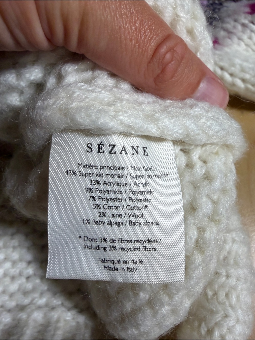Sezane Constantine Mohair Fair Isle Crewneck Knit Sweater in Ecru Multicolor S - Picture 9 of 13